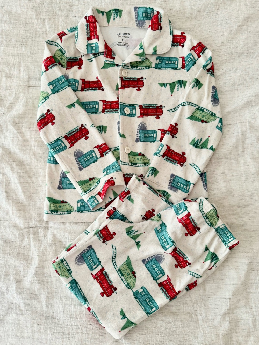Carter's Christmas Holiday Pajama Set Train Print